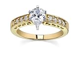 0.9 CT PEAR DIAMOND 18K YELLOW GOLD RING NEW