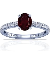 18K White Gold Oval Cut Ruby Ring With Sidestones