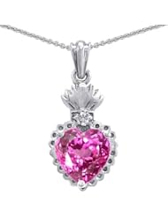 Genuine TRUE LOVE (tm) 925 Sterling Silver Flaming Heart Protection Created Pink Sapphire Pendant