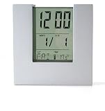 Silver Rock Desk Digital Alarm Clock with Calendar and Temperature Readout