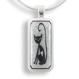 Recycled Glass Cat Pendant with Sterling Silver Snake Chain
