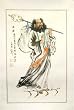 Contemporary Chinese Sumi-e Brush Painting Art, Watercolor on Paper - Bodhidharma, Dot Mor, Daruma (I)