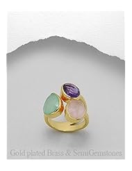 Light Sky Blue Chalcedony Ring In Brass