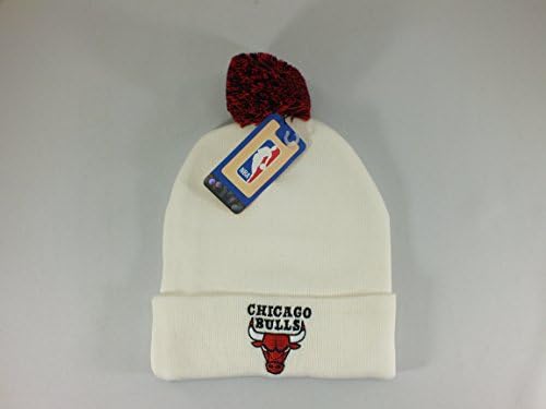 Chicago Bulls NBA All White Cuff Knit Beanie Wintr HAT POM TOP NEW A4