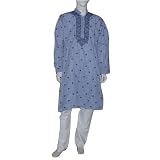Casual Dress Men Cotton Clothing Embroidered Kurta Pajama Long Sleeve Size M