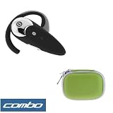 Wireless Bluetooth Handsfree Headset + Premium Unviersal Bluetooth Headset Pouch Carrying Case - 10 Color Available for Motorola V9m RAZR2, W385, Z6m ROKR, V9 RAZR2, V8 RAZR2, W490, W510, maxx Ve RAZR, Q9h Q Global, V3xx RAZR, V365, L7c SLVR, K1 KRZR, K1m KRZR, Z3 RIZR, V3m RAZR, V195, V197, Q, V3i, V3t (Green)