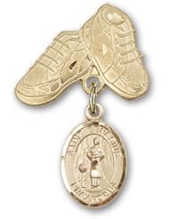 14K Gold Baby Badge with St. Genesius of Rome Charm and Baby Boots Pin