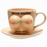 Produkt-Bild: Jumbo-Tasse m. Busen, Spruch u. Unterteller