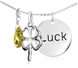 Sterling Silver Clover & Luck Pendant w/ Yellow Crystal, 18"