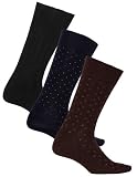 Sugar Free Sox Mens Assorted 3 Pack Health Socks | Diabetic Socks (Shoe Size 7-12 Black Ribbed, Brown with pattern, Navy with Polka dots)