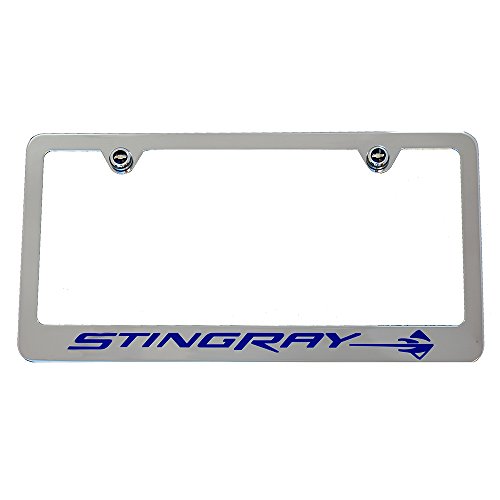 Chevrolet C7 Corvette Stingray Chrome License Plate Frame - Blue Logo - USA Made