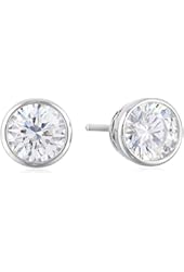 Plated Sterling Silver Swarovski Zirconia Bezel-Set Stud Earrings (2 cttw)