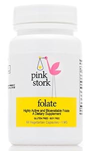 Pink Stork Folate: 1000mcg, Superior to Synthetic Folic Acid -125% of Recommended Daily Value -Absorbable by All Body Types -Protects Mom and Baby, Improves Energy -Small Pill -Recommended by Doctors