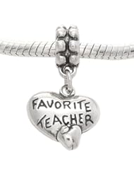 Sterling Silver One Sided Favorite Teacher Heart Dangle Bead Charm