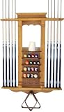 10 Pool Cue Stick Billiard Ball Wall Rack Made of Wood Oak Finish