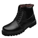 Wild Wind Mens Winter Genuine Cow Leather Casual Fashion High Top Fur-lined Warm Collar Ox-tendon Outsole Work Boots Size 11.5 US Black