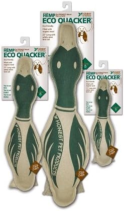 Eco‑Quacker Duck Dog Toy – Handmade in USA, 100% Natural Hemp & Wool – Medium 17″ for Water & Outdoor Fetch, Soft Bird-Call Squeaker, Eco-Conscious Play