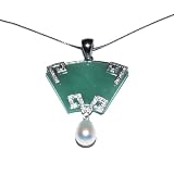 Jade Fan w/ Cubic Zirconia and Freshwater Cultured Pearl Drop Pendant, 18"