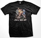 Filler Up Mens Biker T-shirt, Pin-up Girl, Motorcycle and Gas Pumps Mens Tee Shirt