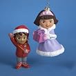 Pack of 6 Glass Princess Dora the Explorer & Santa Diego Christmas Ornaments