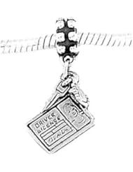 Sterling Silver Female Drivers License with Key Dangle Bead Charm