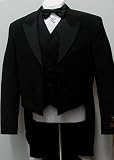 New Mens Black High Quality Super 150s Tuxedo with Tails - Five Piece (5pc) Complete Package - Jacket, Vest, Pants, Tuxedo Shirt, and Satin Bow Tie Included