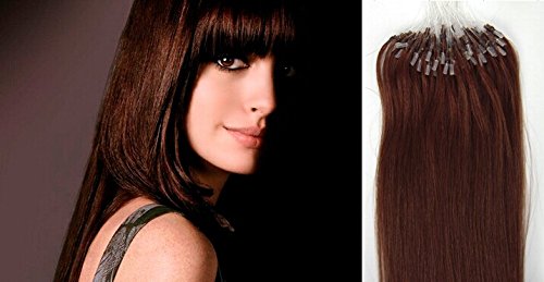 20 inch Easy Loop Micro Rings Beads Tipped Remy Human Hair Extensions Straight color 30-medium auburn/100g/200s