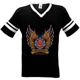 Firefighters, Protecting Life and Property Mens Ringer T-shirt, Flaming Wings Fire Rescue Emblem Mens V-Neck Tee