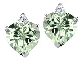 2.14 cts Heart Shape Green Amethyst and Genuine Diamonds Earring Studs - 14kt White or Yellow Gold