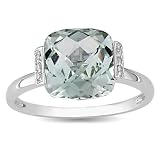 10K White Gold 2 5/8 CT TGW Cushion Green Amethyst 0.03 CT TDW Diamond Fashion Ring (G-H, I2-I3)