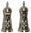 Decorative Stainless Steel Salt & Pepper Set with Fleur de Lis Design