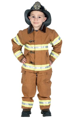 Jr. Fire Fighter Suit Tan Child Costume - Medium (8-10) - Kid's Costumes