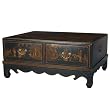 Handmade Oriental Furniture - 35" Antique Style Black Leather Mandarin Coffee Table