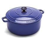IMAGE OF World Cuisine Round Enamel Cast Iron Dutch Oven 5 1/2 Quart with Lid, Blue
