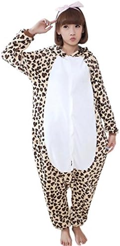 Tramii WoWomen's Unisex Cute Leopard Flannel Comfort Onesie Pajamas Loungewear