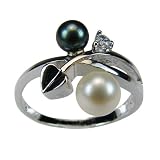 Black & White Cultured Pearl Cubic Zirconia Silver Ring