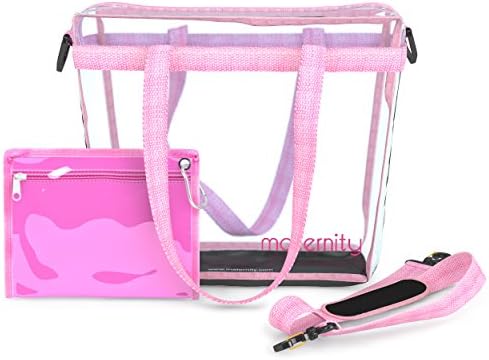 Clear Pink Tote Bag by Maternity. Stylish, Durable Clear Plastic Bag for Mom. Features an Adjustable Shoulder Strap and Security Purse. Great for Toting Mostly Everything. Great for Sporting Events, Road Trips, Parks and MORE!