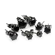 Black Stud Earrings Round Earrings Sets Onyx CZ 7MM, 6MM, 5MM & 4MM Cubic Zirconia Black Rhodium Mens Ladies Unisex Pushback Post