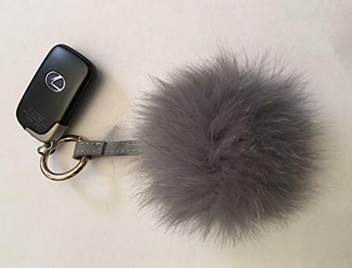 Real Fox Fur PomPom Grey - Large 4 Inch Genuine Fur Ball with Leather Strap and Removable Golden Ring. Ultra-Luxury Key Chain / Handbag Pendant / Charm is Perfect Gift for Yourself or Someone Special