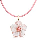 14k Yellow Gold Pink Mother of Pearl and Pink Tourmaline Pendant w/ Cord, 17