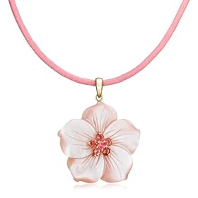 14k Yellow Gold Pink Mother of Pearl and Pink Tourmaline Pendant w/ Cord, 17