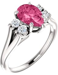 18K White Gold 9.00x6.00mm Pear Cut Pink Tourmaline and Diamond Ring -- LIFETIME WARRANTY