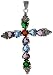 Sterling Silver Marcasite Cross Fleury Pendant, w/ Brilliant Cut & Heart Shape Multi CZ Stones, 2 3/4