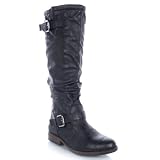 Bamboo 'Montage-02' Buckle Knee-High Riding Boot