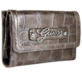 Buy Ladies Celeste Grey Shiny Synthetic Leather Tri-Fold Wallet: Grey Tri-Fold by GUESS