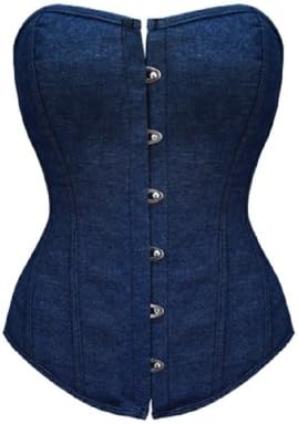BJ1230 Corsets Women's Blue Denim Overbust Boned Fashion Lace Corset XL Blue