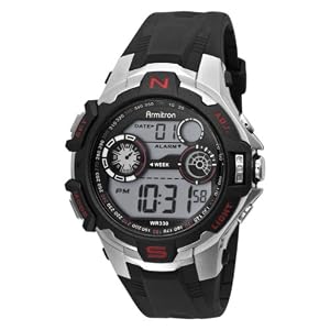 41%2BjeTvWkhL. SL500 AA300  Armitron Mens 408197RED Sport Silver Tone Digital Chronograph Watch