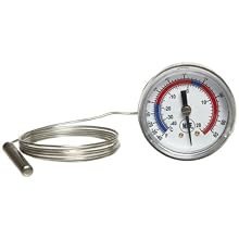 Miljoco V20662102-48 Vapor Dial Thermometer, 2" Dial, -40-65 F Range, +/-1 F Accuracy, Plain U-Clamp Connection, 48" Probe Sensor