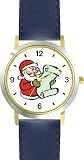 Santa Claus with List Christmas Theme - WATCHBUDDY® DELUXE
TWO-TONE THEME WATCH - Arabic Numbers - Blue Leather Strap-Women's
Size-Small