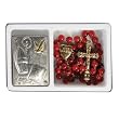 Confirmation Rosary and 2" Plaque Gift Set - 7mm Red Beads - Length: 19" - IMPORTED FROM ITALY